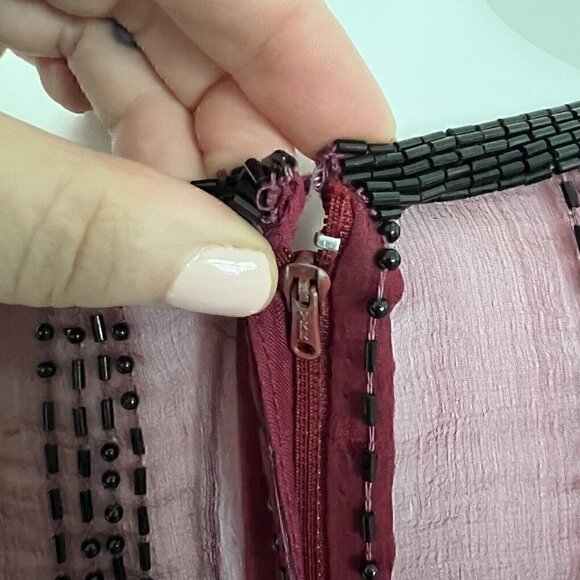 Vintage 90s Jennifer by KVM Party Dress Size M Cranberry Sequin Embroidered Silk - Picture 14 of 16